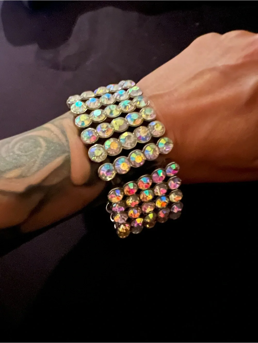 Aurora Crystal Stretch Bracelet - Iridescent Rhinestones